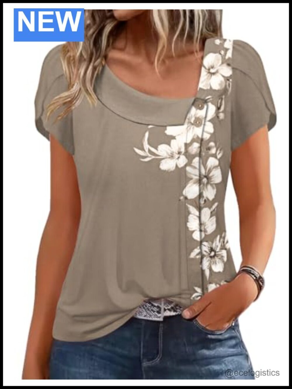 Asymmetrical Square Neck Petal Sleeve Tunic Blouse - Business Casual Summer Top